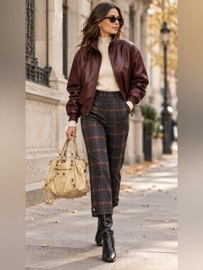 Aritzia Wilfred Wool & Cashmere Blend Navy Plaid Pants Size 6